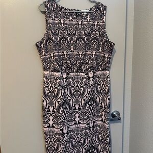 New York & Company Black and Pink Lace Pattern Midi Dress